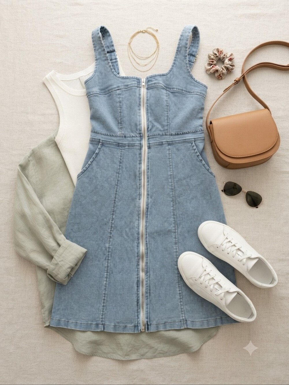 Stretch Denim Zipper Front Sleeveless Bodycon Mini Dress